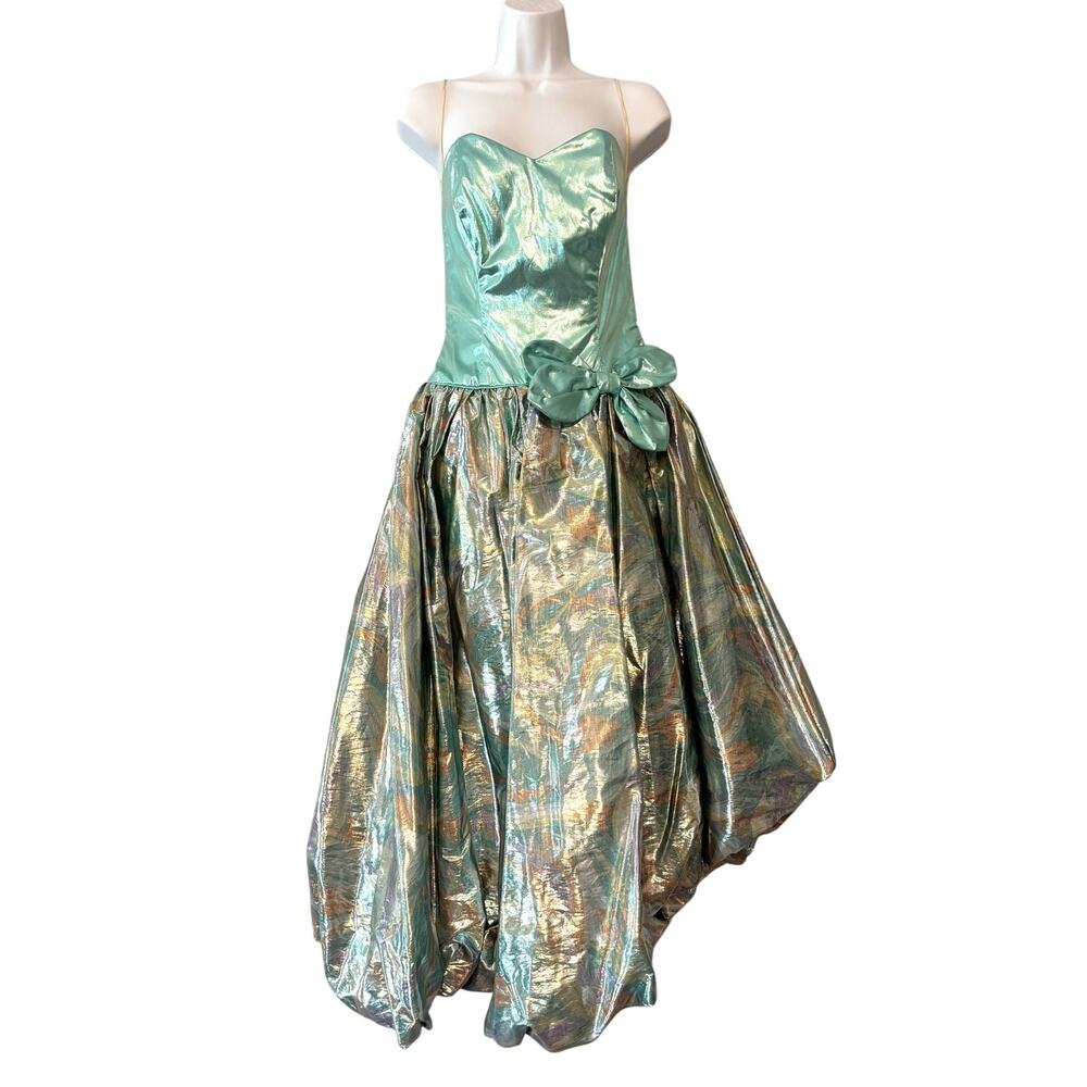 Vintage Metallic Mint Green Metallic Lame Prom Formal Dress 10